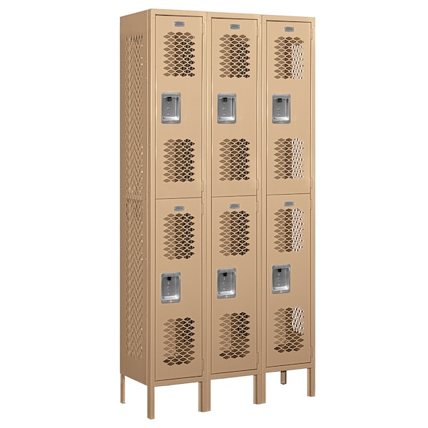 Wardrobe Locker, 36" W, 12" D, 78" H, (3) Wide, (6) Openings, Tan